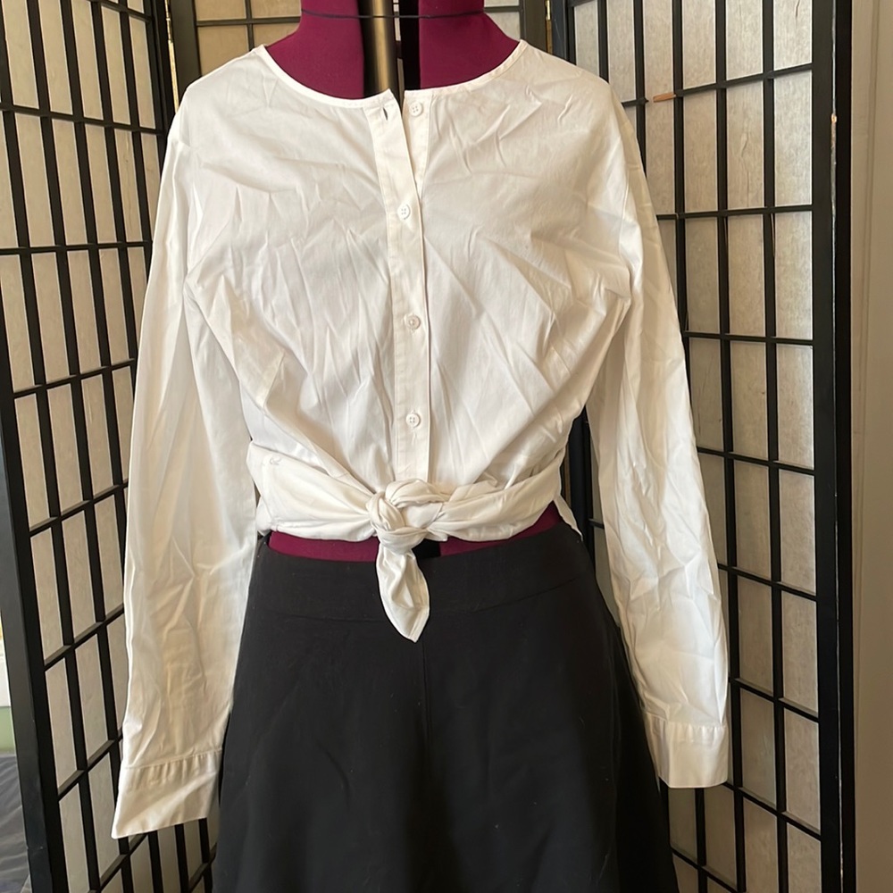 White feminine button down, no collar